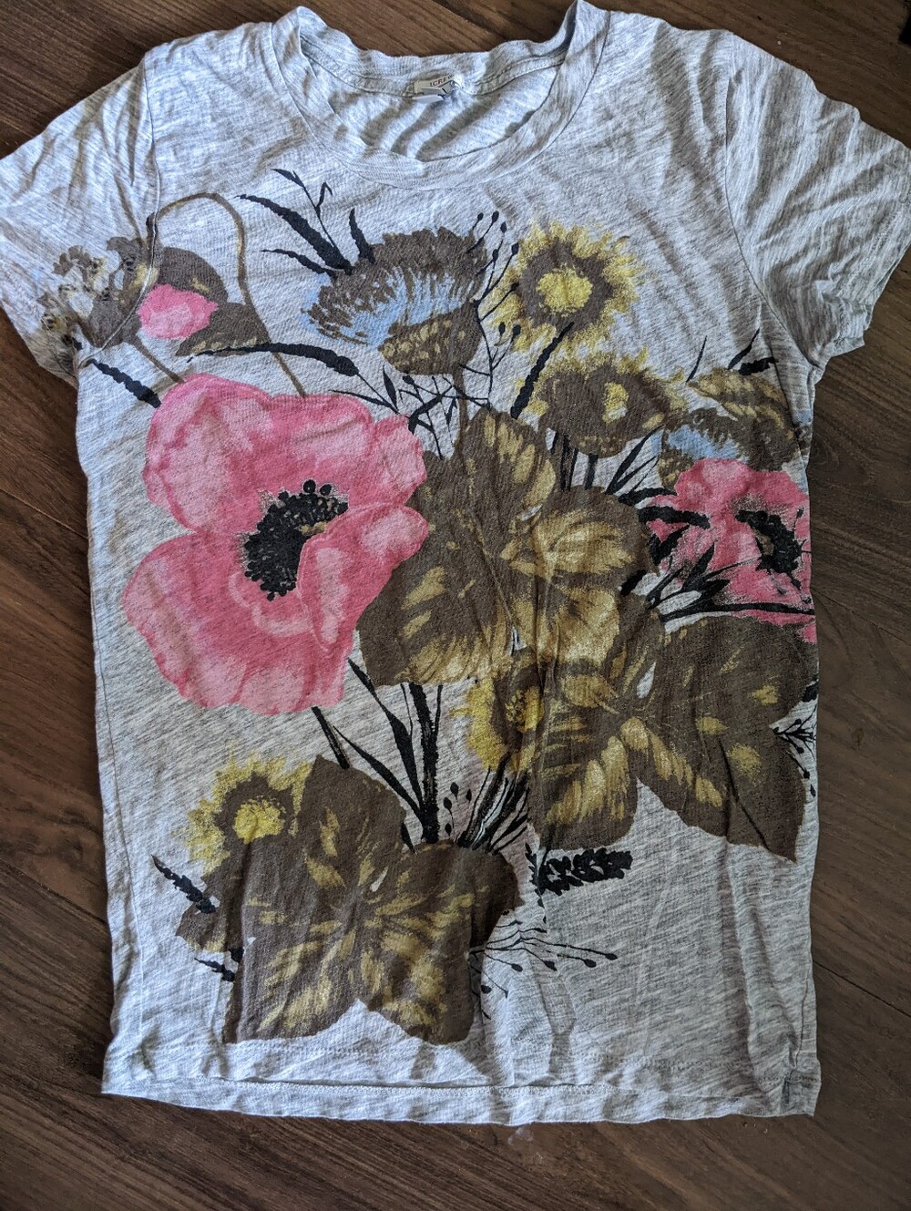 J. Crew - Heather Grey Flower Bouquet Graphic Tee 04411 | Size XS - Picture 2 of 5